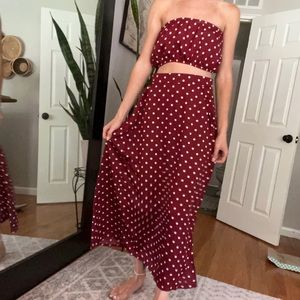 Red and white polka dot two piece set